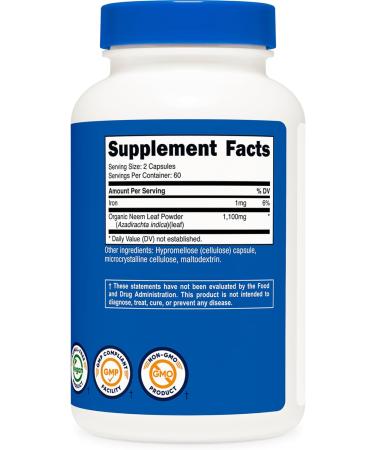 Nutricost Neem Leaf Capsules (1 100 mg) 120 Capsules - 60 Servings - Buy Online on GoSupps.com