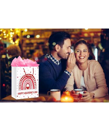 FaCraft Happy Valentines Day Gift Bag with Handle Large Rainbow Valentines Gift Bag with Tissue Paper Love Heart Romantic Valentines Gift Bags for Her Him Men Girlfriend Boyfriend Husband Wife Pink Rainbow Red - Buy Online on GoSupps.com