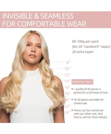 Silk-Co Tape in Extensions - 40stk Real Hair Blonde Remy Tape Adhesive Extensions 100g 60# Platinblond 45cm - International Shipping Available - Buy Online on GoSupps.com