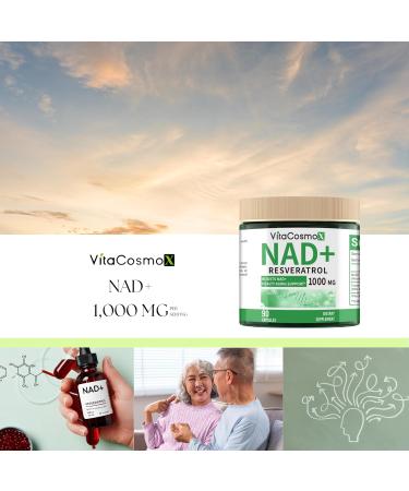 VitaCosmoX NAD+ with Resveratrol Similar to Nicotinamide Riboside Supplement 1000 mg 90 Capsules Vegan Non-GMO - Buy Online on GoSupps.com