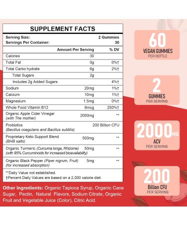 Apple Cider Vinegar Gummies | Max Strength 2000mg | Vegan Non-GMO Probiotics & B12 Support | Digestion Metabolism Detox Gut & Immune Health | 120 Gummies (2 Packs - Buy Online on GoSupps.com