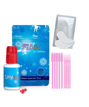 Sky Glue S+ Powerful Strong Eyelash Extension 5ml with Eye Pads and Mascara Brushes/Professional Black Bonding Adhesive for Lash Extensions / 1-2s Fast Drying / 6-8 Weeks Lasting time TUBeauty