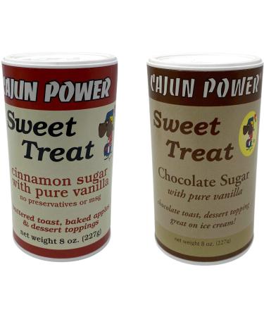 Cajun Power Sweet Treat (Spices/Seasoning) Powder Toppings - Cinnamon Sugar (8oz) and Chocolate Sugar (8oz) 8 Ounce (Pack of 2)