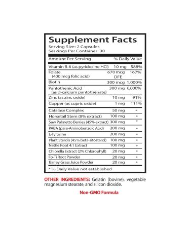 Nettle root extract powder - Anti Gray Hair - Anti gray hair serum Folic Acid Biotin Pantothenic Acid Catalase Horse Tail extract Saw Palmetto PABA L-Tyrosine Nettle Root Extract - 1B 60 Cap - Buy Online on GoSupps.com