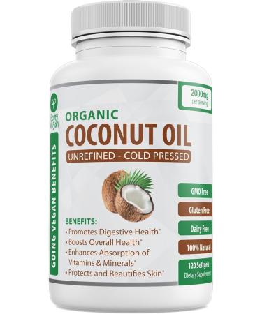 Organic Coconut Oil Capsules 2000mg - 100% Extra Virgin, Cold Pressed for Healthy Skin, Extra Hair Growth, Nail Care, Brain Booster - 120 Softgels - Unrefined Pure & Non GMO Pills - Rich in MCT - Buy Online on GoSupps.com