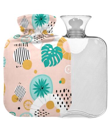 NAANLE heat bottle with reference tropical palm leaves Transparent hot water bottle 1l of heat head for menstrual cramps pain relief handfoots heat and cold therapy