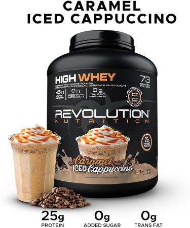 Revolution Nutrition High Whey Protein Powder Whey Isolate Gluten Free Lean Muscle Mass For Men & Women 25g of Protein Per Scoup 2.7kg 73 Servings (Caramel Iced Cappuccino 6 Pound) Caramel Iced Cappuccino 6 Pound - Buy Online on GoSupps.com