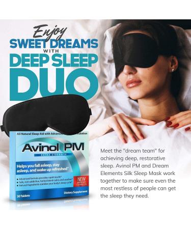 Avinol PM Extra Strength and Dream Elements Sleep Mask | All-in-One Natural Sleep Aid (30 ct) - 100% Pure Mulberry Silk Eye Mask (with Foam Ear Plugs & Anti Snoring Nose Clip) (2 Items) - Buy Online on GoSupps.com