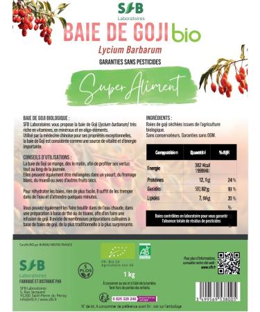  SFB Laboratoires Organic Goji Berries 1kg - SFB Laboratories - Guaranteed pesticide-free - Buy Online on GoSupps.com