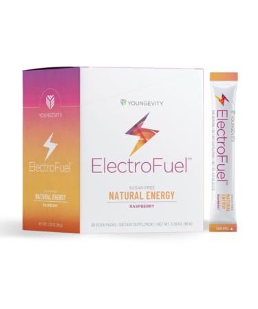 Youngevity Official ElectroFuel Natural Energy Drink Mix - Raspberry Electrolyte Powder - Energy and Hydration - 30 Sticks
