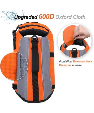 Vivaglory Neon Orange Dog Rescue Vest | Removable Front-Wheel Drive | Reflective & Upholstered for Swimming & Boating - XXS (28-35cm) - Buy Online on GoSupps.com
