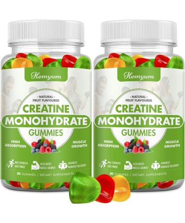 Creatine Monohydrate Gummies - 5g Creatine for Women Men Enhanced Muscle Strength Boost Focus and Endurance Muscle Builder L-Taurine + Vitamin B12 Vegan Gluten-Free 160 Count 80 Count (Pack of 2)