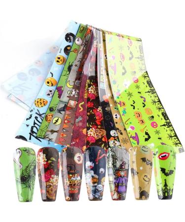10 Sheets Halloween Nail Foil Transfers Stickers Pumpkin Spider Skull Ghost Witch Nail Decals Festival Party Supplies Decoration Manicure Tips Wraps. - Buy Online on GoSupps.com