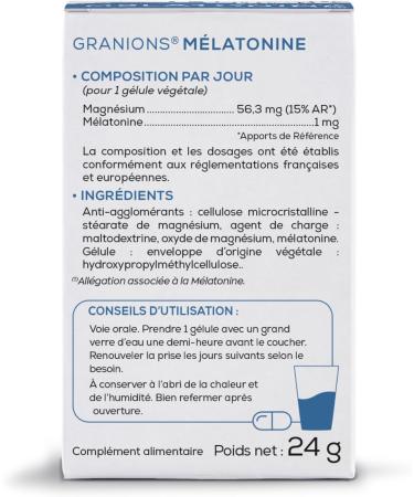 Melatonin GRANIONS | Food supplement for adult sleep | Melatonin 1mg capsules with Magnesium | Sleeping pill restful sleep - Buy Online on GoSupps.com