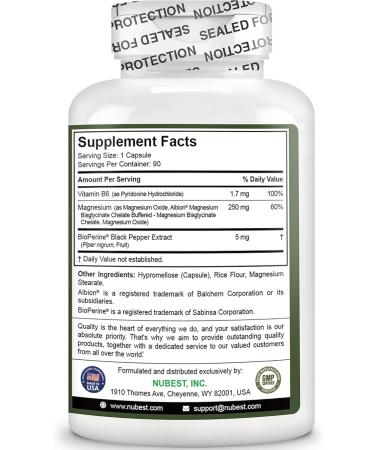 Magnesium Glycinate Chelate Complex with Albion Magnesium Bisglycinate Chelate Vitamin B6 & BioPerine for Bone Muscle Natural Sleep Nerve Function Brain Booster | 3 Months Supply 90 Count (Pack of 1) - Buy Online on GoSupps.com