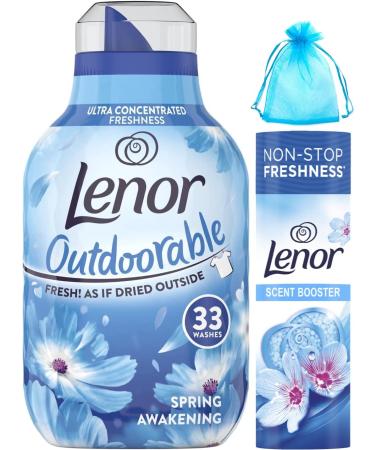 Lenor Spring Awakening Scent Bundle Pack: Outdoorable Ultra Concentrated Fabric Conditioner 33W 462ml + in-Wash Scent Booster Beads 176gr + Our Gift for You: Organza Bag Size: 9x7x0.1cm