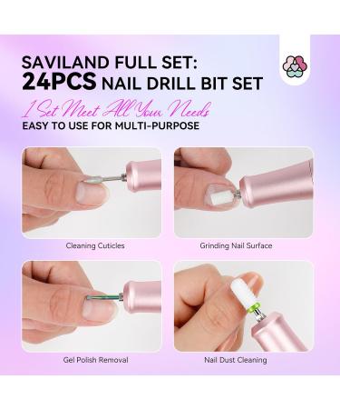 SAVILAND 24-in-1 Nail Drill Bits Set: All-in-1 Nail Bits for Nail Drill Nail File 3/32 Inch Diamond Cuticle Electric Carbide Remover Ceramic Acrylic Nails Professional Acrylic Nail Salon - Buy Online on GoSupps.com