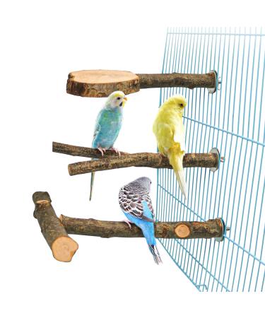 Roundler 3 Pack Apple Wood Bird Perch for Cage, Natural Wooden Parrot Perch Stand Platform Exercise Climbing Paw Grinding Toy Playground Accessories for Parakeet, Conure, Cockatiel, Budgie, Lovebirds H02