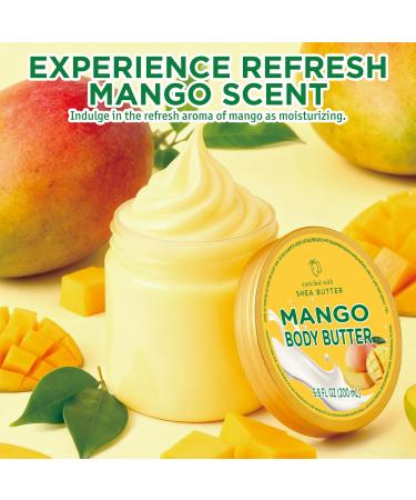 Mango Body Butter Shea Body Butter for Women Dry Skin Natural Mango Lotion for Body Care Smell Good-6.8 floz(200ml) Mango 7.05 Ounce (Pack of 1) - Buy Online on GoSupps.com