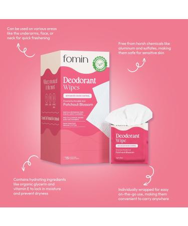 FOMIN Acidified Travel Deodorant Wipes For Women & Men - 15 Count - Patchouli Blossom - pH Balanced Mini Deodorant Travel Size Wipes - Plastic-Free Individually Wrapped Underarm Body Wipes Patchouli Blossom 15 Count (Pack of 1) - Buy Online on GoSupps.com