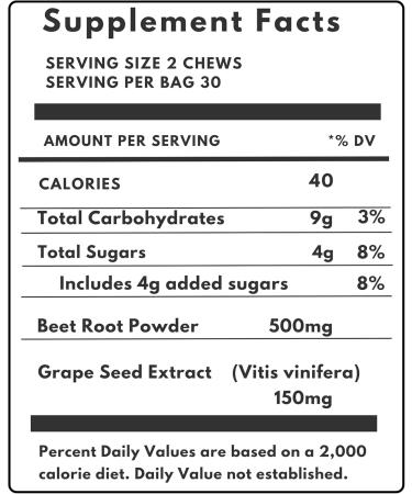 Beets Flow Soft Chews - Boost Nitric Oxide | Grape Seed Extract | Pomegranate Berry Flavor | 30 Chews - International Shipping Available - Buy Online on GoSupps.com