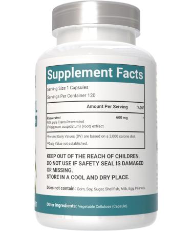 VitaCosmoX Resveratrol Supplements Vegan Capsules 120 Count Trans-Resveratrol with Red Grape Extract Non-GMO - Buy Online on GoSupps.com