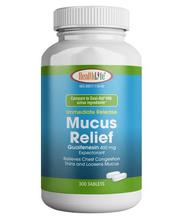HealthLife® Mucus Relief Guaifenesin Caplets, 400 mg (300 Count) Fast Acting Expectorant, Thin s and Loosens Mucus, Relieves Chest Congestion, Cough, Cold and Flu.