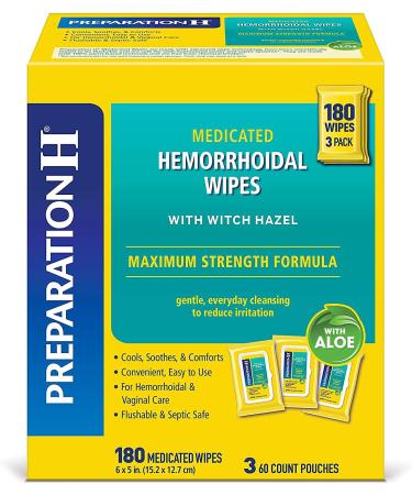 PreparationH Medicated Hemorrhoidal Wipes 180 Ct with Witch Hazel & Aloe - Bonus 3 Microfiber Cloth - Buy Online on GoSupps.com
