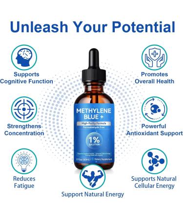 Methylene Blue 1% for Brain Health & Cognitive Support Promotes The Body's Metabolism for Increased Absorption Enhances Memory & Focus No Formaldehyde 60ml (2 Month Supply) - Buy Online on GoSupps.com