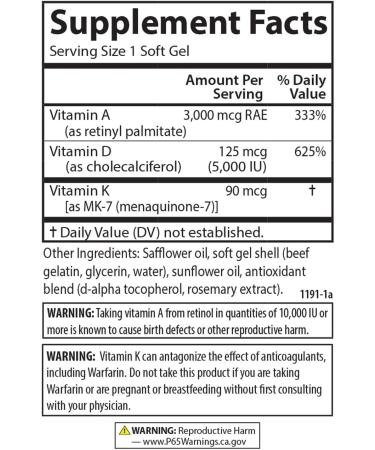 Carlson - Vitamins A D3 K2 3000 mcg RAE Vitamin A 125 mcg Vitamin D3 90 mcg Vitamin K2 as MK-7 Bone Building Calcium Utilization 120 Soft Gels 120 Count (Pack of 1) - Buy Online on GoSupps.com