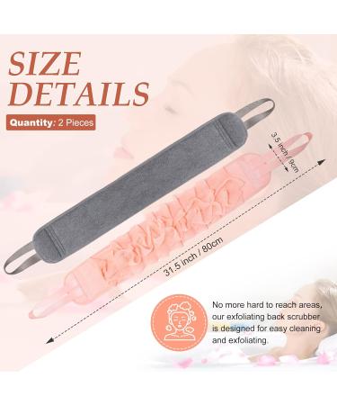 2 Pack Exfoliating Back Scrubber Double Sided with Handle - Long Body Scrub Sponge Shower Loofah for Deep Clean Body Washing - Pink Gray Soft Cloth - Women Men - Buy Online on GoSupps.com