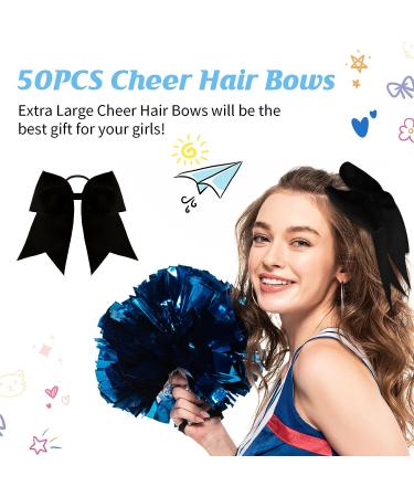 50 Pcs Large Cheerleading Bow Set - 8'' Jumbo Bows with Ponytail Holder for Teen Girls Cheerleader Outfit - College Sports Hair Accessories - Buy Online on GoSupps.com
