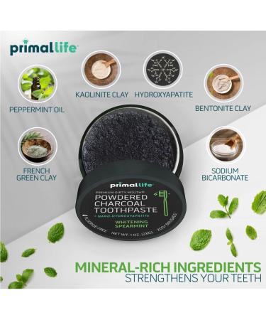 2 Pack of Primal: Life Organics! - Dirty Mouth Toothpowder Activated Charcoal Tooth Cleaning Powder Essential Oils with Kaolin & Bentonite Clay Organic Whitening Spearmint 1 oz +LuxProdX Sticker - Buy Online on GoSupps.com