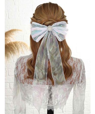 Vakkery Bridal Hair Bow Veil Organza Bow Hair Clip with Sequins Wedding Bachelorette Party Decoration Hair Accessories for Women - Buy Online on GoSupps.com