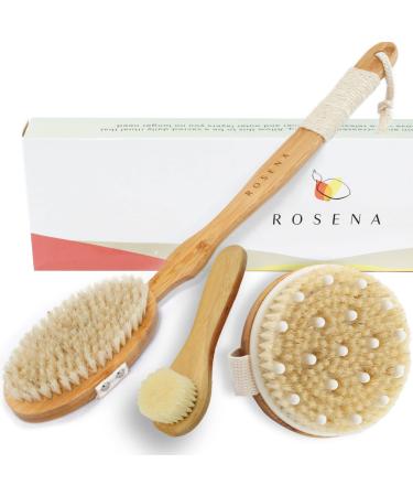 Dry Brushing Body Brush Set - Get Rid of Dry Skin and Achieve Healthy Beautiful Skin Naturally - Massaging Body Brush & Long Handle Back Brush+Face Brush