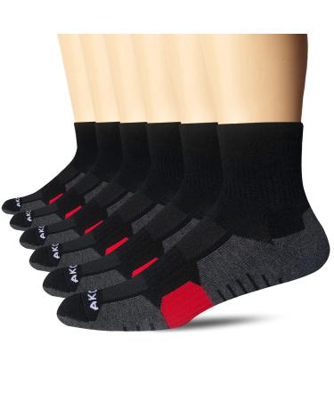 AKOENY Men's Ankle Athletic Running Quarter Socks (6 Pairs) 9-12 6 Pairs Black