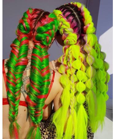 Ombre Jumbo Braiding Hair Fluorescent Green Extension 24 Inch Braiding Hair Extension for Women High Temperature Jumbo Braids for Twist Crochet Braiding Hair(B13) - Buy Online on GoSupps.com