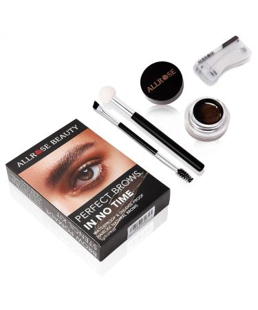 ALLROSE Eyebrow Stamp and Stencil Kit - 20 Brow Stencils, Waterproof Brow Trio with Sponge Applicator - Black/Brown - Buy Online on GoSupps.com