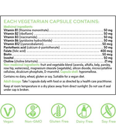 Sisu Cool B50 60 Vegetable Caps - Complete B Complex with Biotin Choline and Inositol - Metabolism and Energy Support - Vegan Non-GMO Soy Gluten & Dairy Free - 60 Servings - Buy Online on GoSupps.com