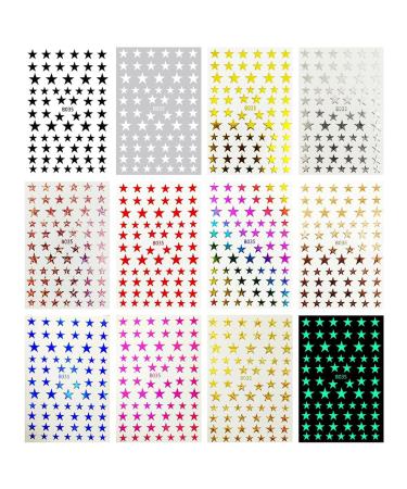 APODJAY 12 Sheets Star Nail Charms for Acrylic Nails Star Nail Art Stickers 3D Self Adhesive Nail Decals Manicure Accessories for Women Girls DIY Nail Art Design  Multicolor