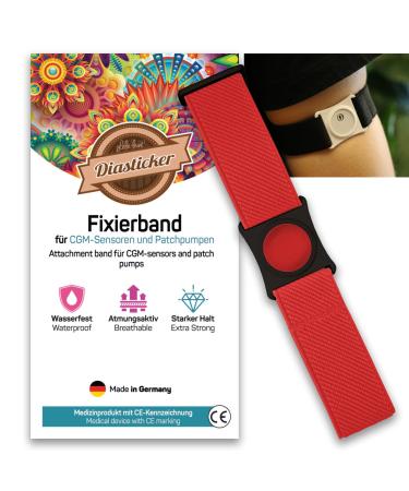 Diasticker |Freestyle Libre 3 - Fixing band |Flexible - waterproof - strong stop |Sensor protection fixation for freestyle Libre sensor |Halter: black (small: 18-25 cm red) S (18 - 25 cm) red