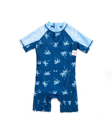 BONVERANO Baby Boy All-in-one Sunsuit/Swimsuits upf 50+ Sun Protection S/S Swimming Costume with Cap. 12-18 Months Coconut Tree