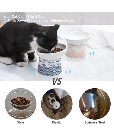Set of 2 Ceramic Cat Bowls - Tilted Elevated Pet Feeder for Cats and Small Dogs - Dishwasher & Microwave Safe - Blue & Orange - Buy Online on GoSupps.com