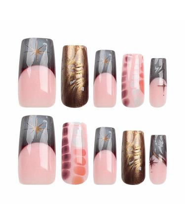 Buy BABALAL Square Press on Nails - Long French Tip Brown Chrome Acrylic 24 Pcs | 3D Water Wave Design | Y2K Manicure for Women & Girls - Buy Online on GoSupps.com
