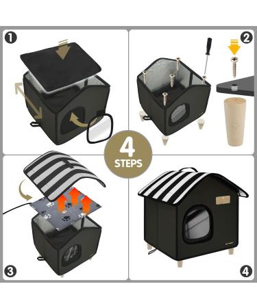 Rest-Eazzzy Weatherproof Cat House with Heat Pad - Outdoor Cat Bed for Cats, Dogs, and Small Animals - Black S Shelter - Buy Online on GoSupps.com