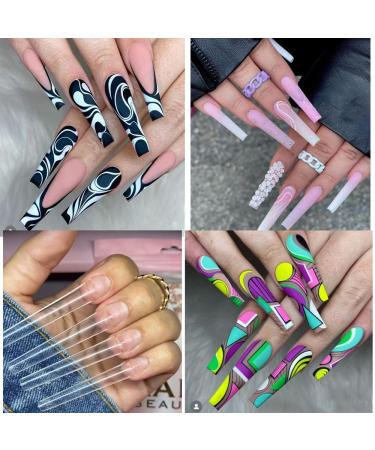 XXL Coffin No C Curve Nail Tips Clear Acrylic Extra Long Coffin Nails (500pcs) for Nail Salons & DIY Art | SITELENABY - Buy Online on GoSupps.com