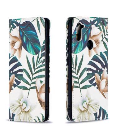 Magon wallet case for Samsung Galaxy A21 creatively painted cell phone bag case PU leather wallet with card compartment wallet cover folding cover leaf flower samsung galaxy a21 sheet flower