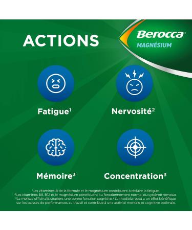 Berocca Magnesium - Magnesium Vitamins B6 B12 & Plant Extracts - Fatigue & Nervousness Memory & Concentration - 14 Bags of Effervescent Powder - Buy Online on GoSupps.com