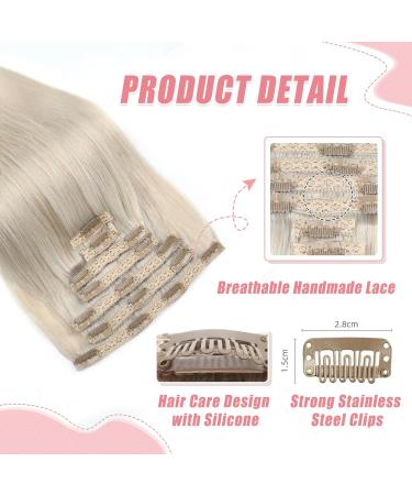 Vlasy Clip in Hair Extensions- 100% Human Hair, Seamless Straight, Natural Grey, 7 Pieces, 16 Inch, 80g - Women's Thick Weft Clip in Extensions - Buy Online on GoSupps.com