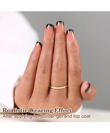 French Tip Press on Nails | Brown Black Short Square Soft Gel Nail Tips | 150pcs 3-in-1 Pre-lasting Acrylic Fake Nails for Women - Buy Online on GoSupps.com
